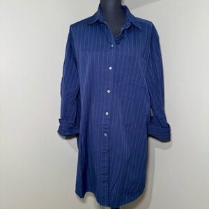 Hudson North Womens Navy Blue Pinstripe 100% Cotton Shirt Dress Large Oversized